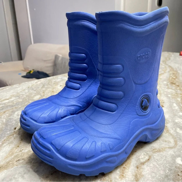 CROCS Georgie Rain Boots Blue Rubber Pull On W7 M5 - Picture 1 of 10